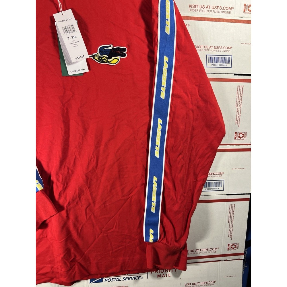 BNWT Lacoste Men's Relaxed Fit Long Sleeve T-Shirt Red $120 XXL SOLD OUT - Picture 5 of 8